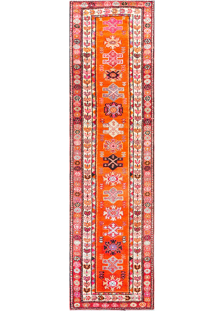 nuray red and orange wool hand knotted Rug - HeadShot