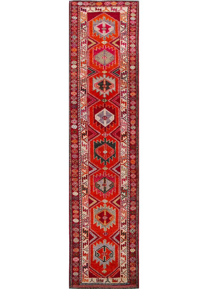 nuray red and orange wool hand knotted Rug - HeadShot