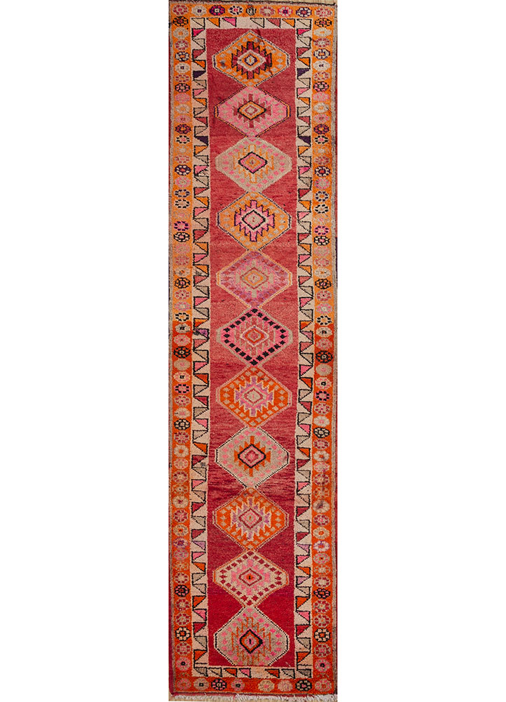 nuray red and orange wool hand knotted Rug - HeadShot