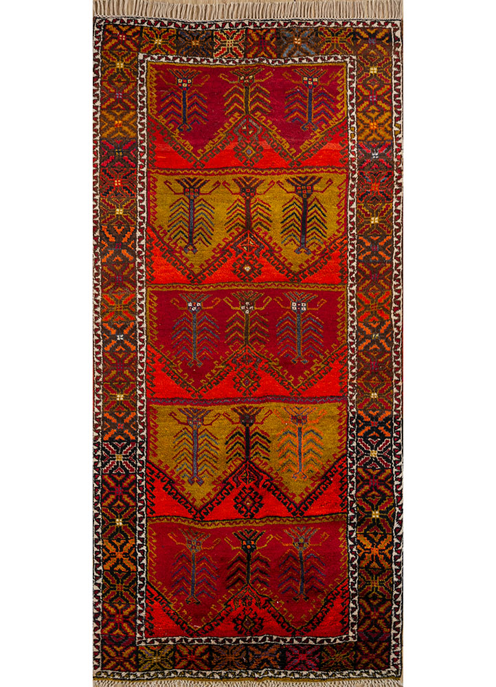 nuray red and orange wool hand knotted Rug - HeadShot