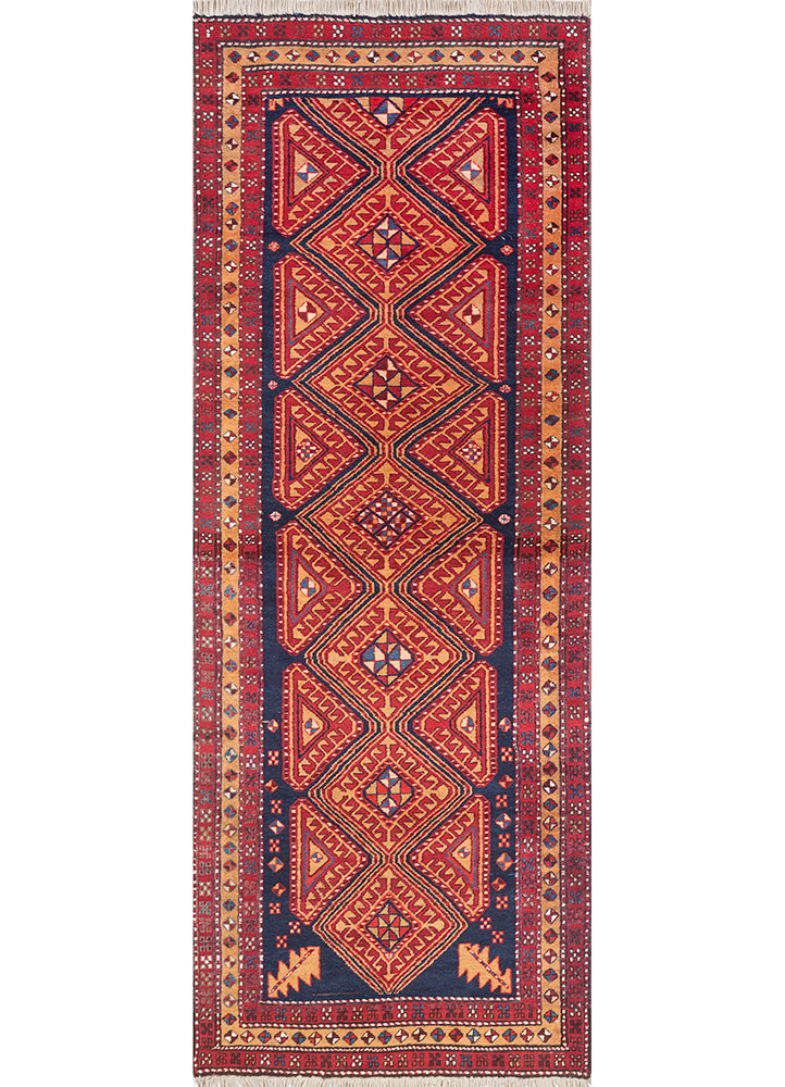 aalam blue wool hand knotted Rug - HeadShot