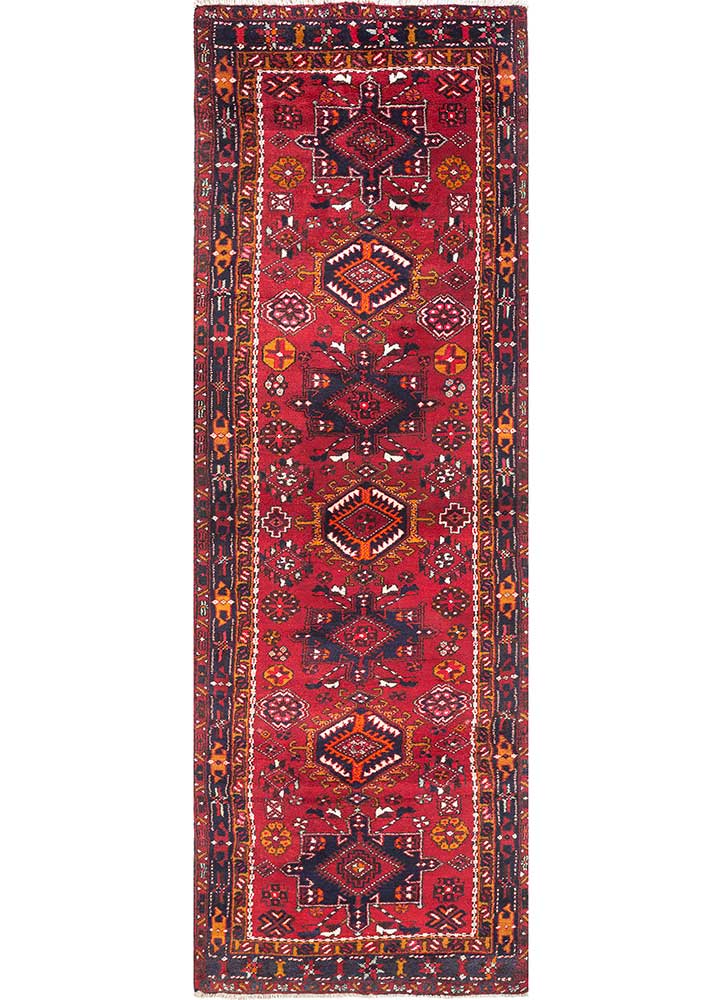 aalam red and orange wool hand knotted Rug - HeadShot