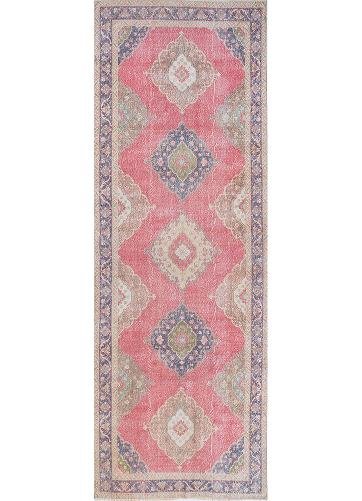 vintage pink and purple wool hand knotted Rug - HeadShot
