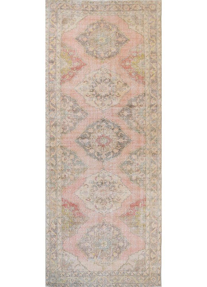 vintage pink and purple wool hand knotted Rug - HeadShot