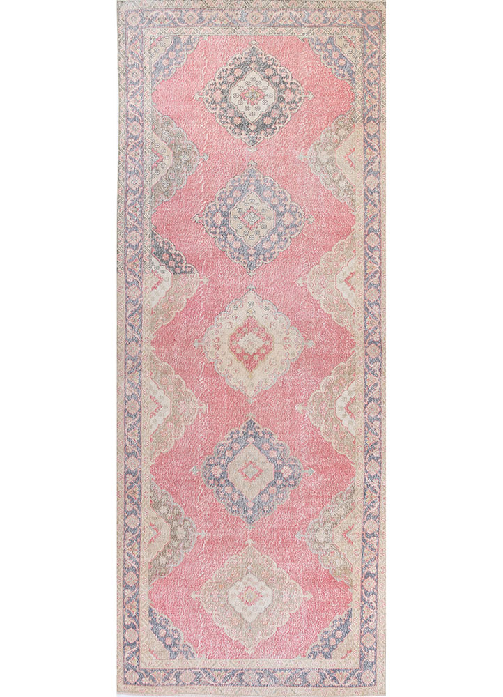 vintage pink and purple wool hand knotted Rug - HeadShot