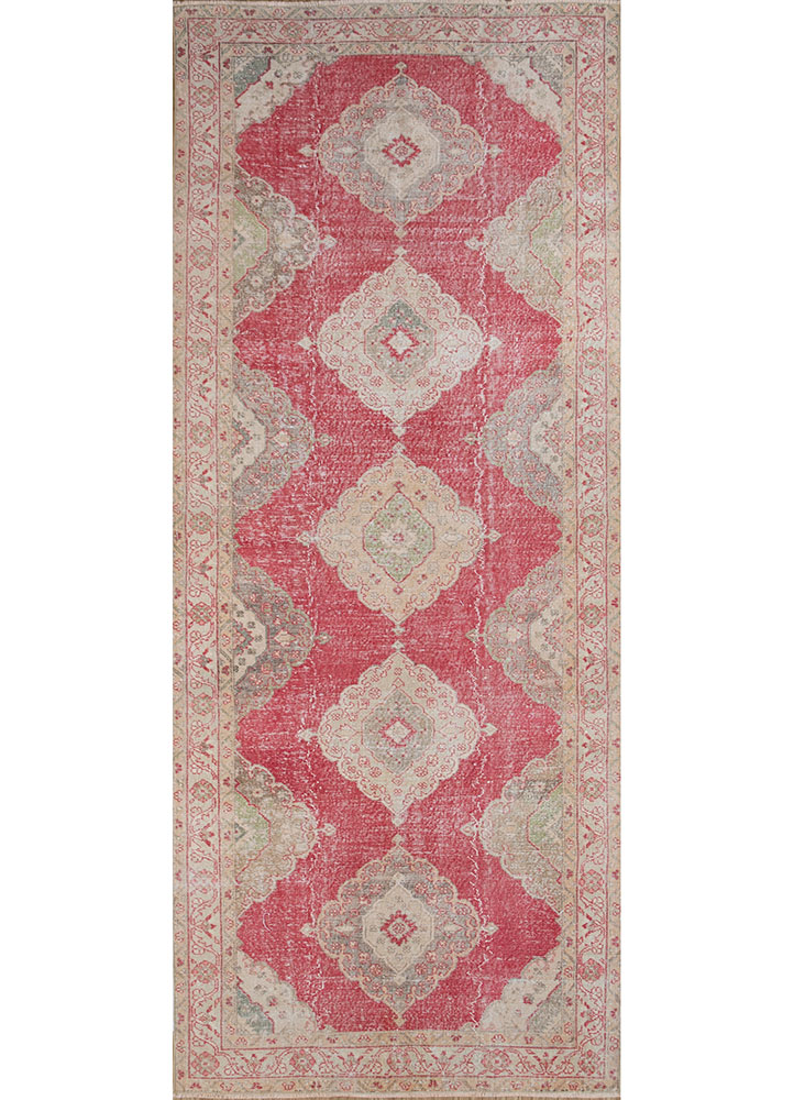 vintage red and orange wool hand knotted Rug - HeadShot