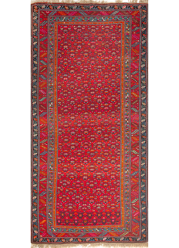 aalam red and orange wool hand knotted Rug - HeadShot