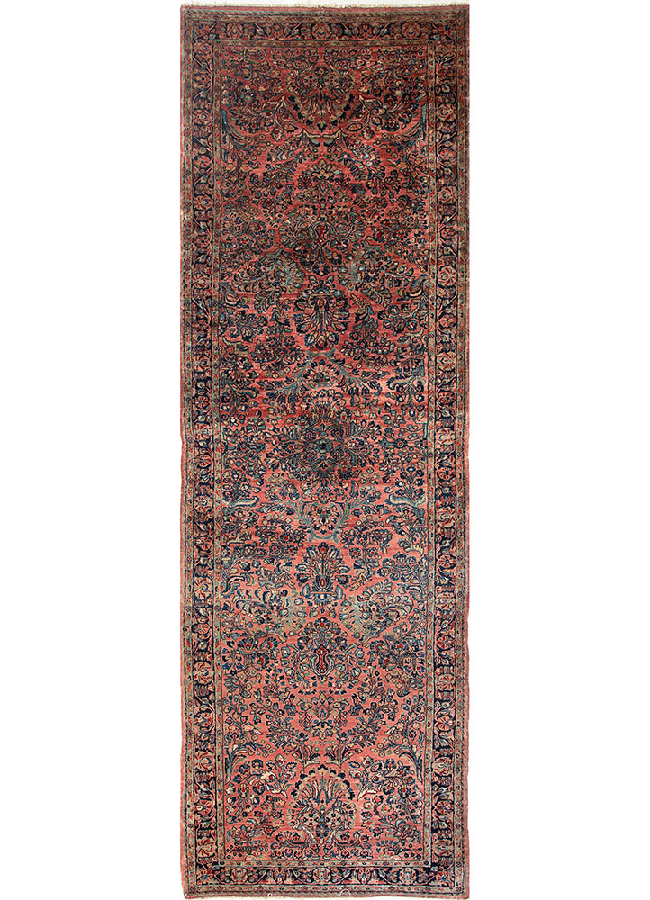 aalam red and orange wool hand knotted Rug - HeadShot