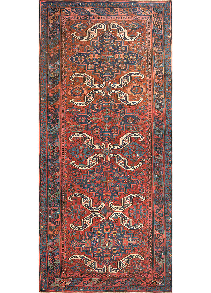 aalam red and orange wool hand knotted Rug - HeadShot