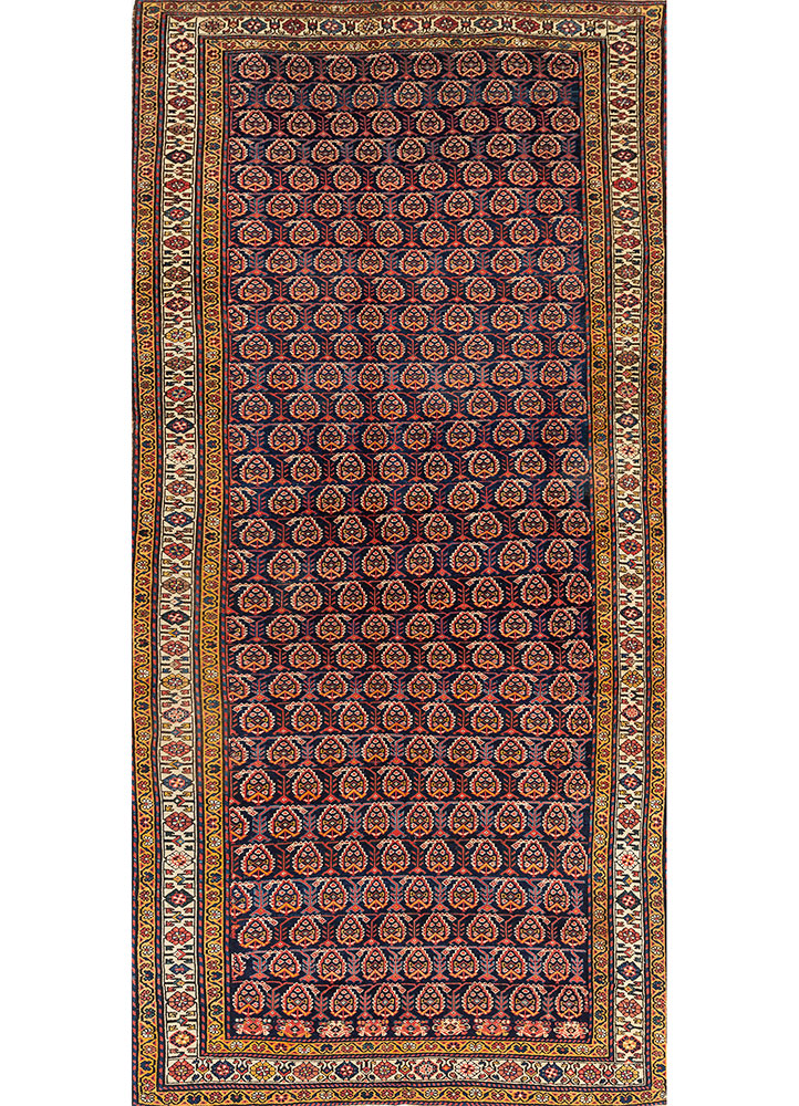 aalam blue wool hand knotted Rug - HeadShot