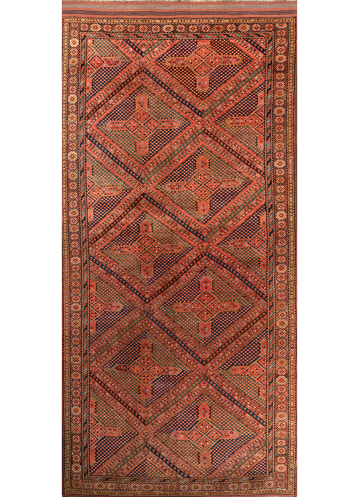 kiaan red and orange wool hand knotted Rug - HeadShot