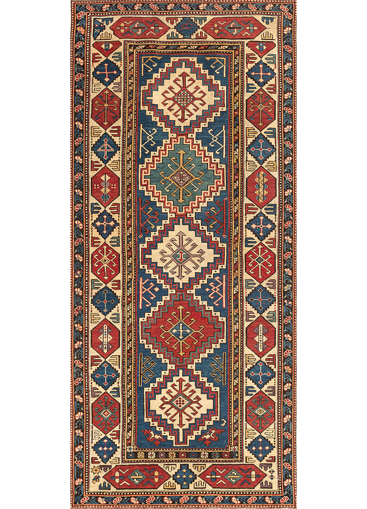 aalam blue wool hand knotted Rug - HeadShot