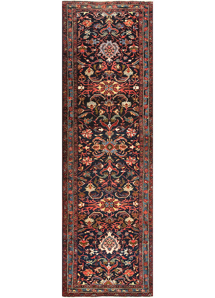 aalam blue wool hand knotted Rug - HeadShot