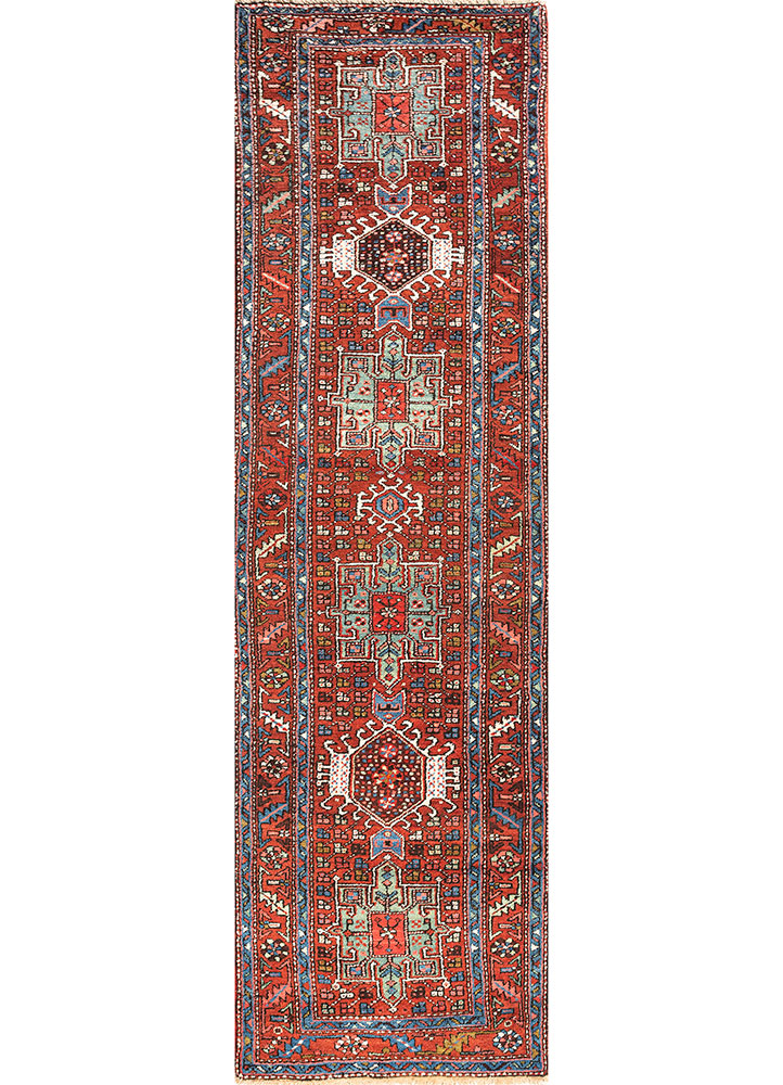aalam red and orange wool hand knotted Rug - HeadShot