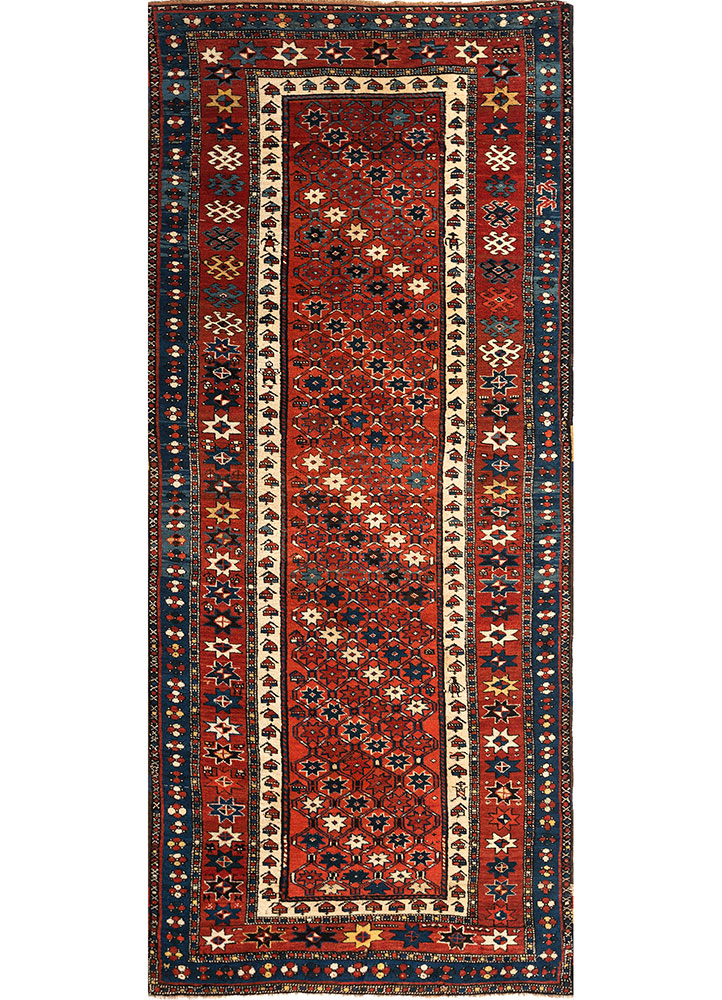 aalam red and orange wool hand knotted Rug - HeadShot
