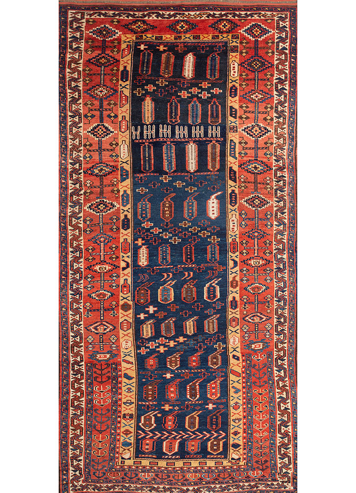 aalam blue wool hand knotted Rug - HeadShot