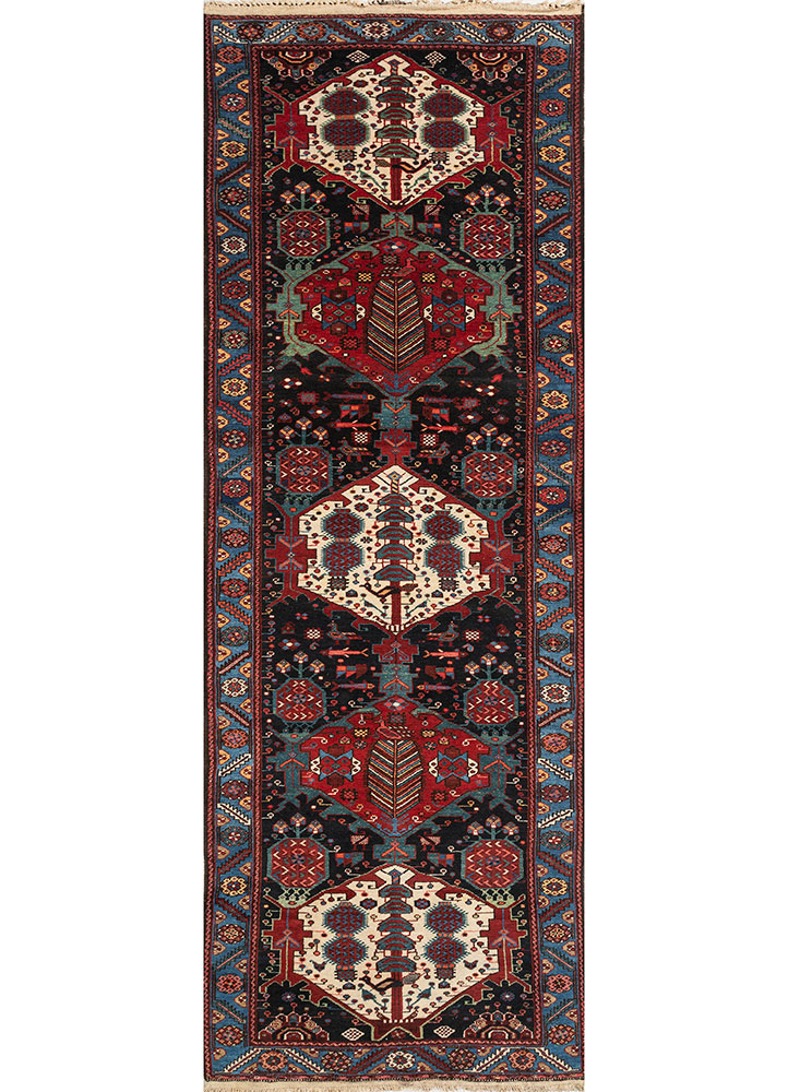aalam blue wool hand knotted Rug - HeadShot