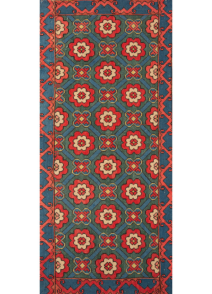 aalam green wool hand knotted Rug - HeadShot