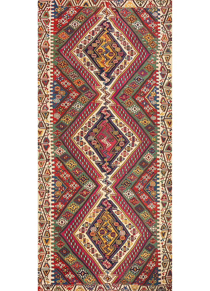 nayaab pink and purple wool flat weaves Rug - HeadShot