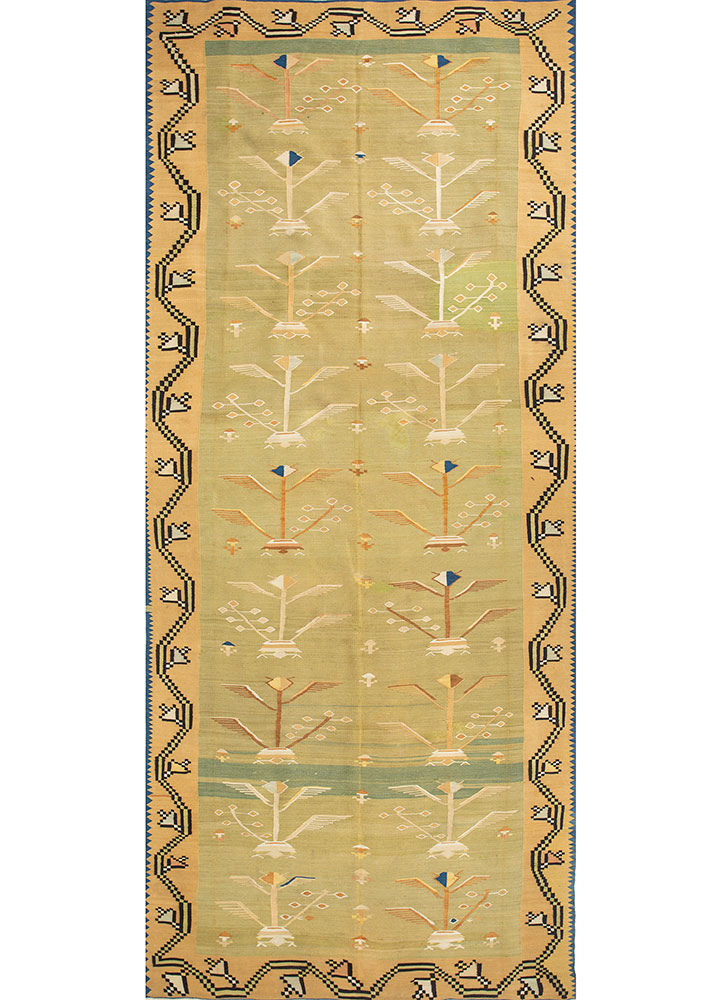 nayaab green wool flat weaves Rug - HeadShot