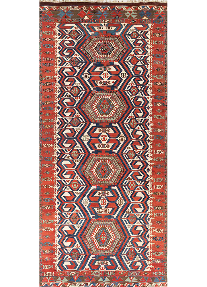 nayaab blue wool flat weaves Rug - HeadShot