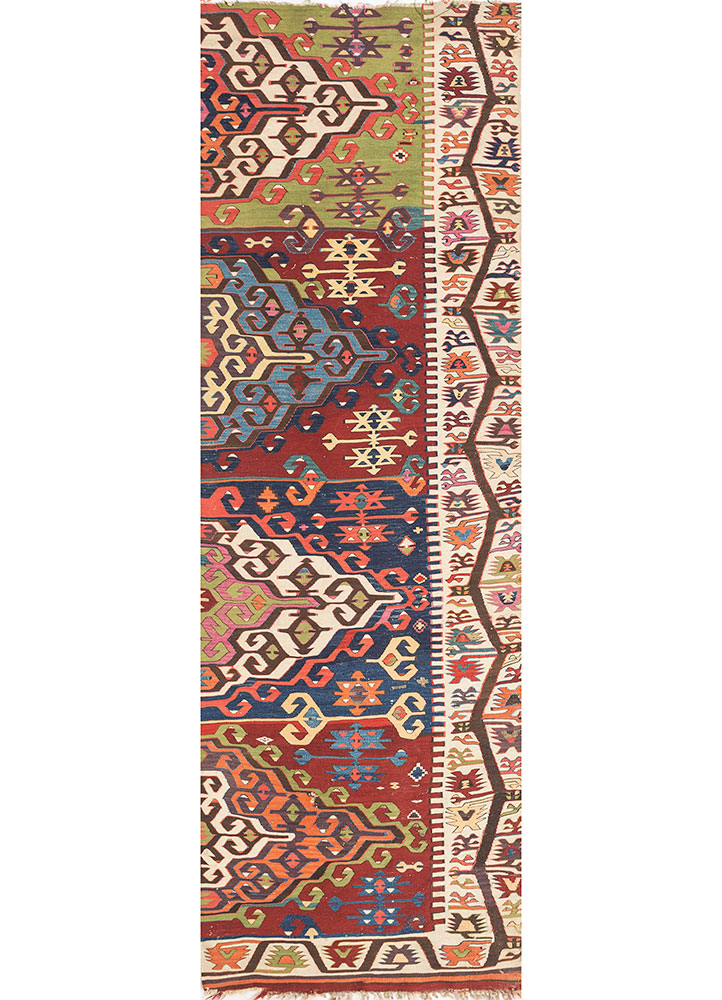 nayaab red and orange wool flat weaves Rug - HeadShot