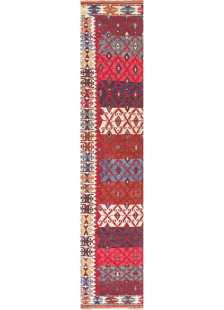 nayaab red and orange wool flat weaves Rug - HeadShot