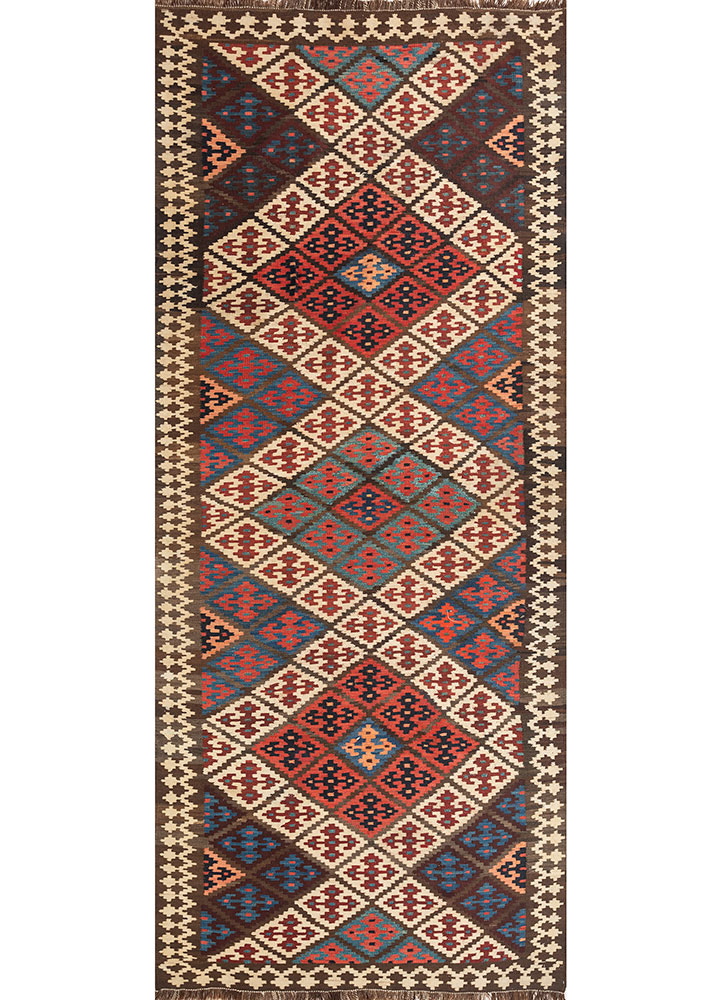 nayaab red and orange wool flat weaves Rug - HeadShot