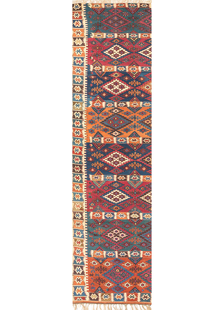 nayaab red and orange wool flat weaves Rug - HeadShot