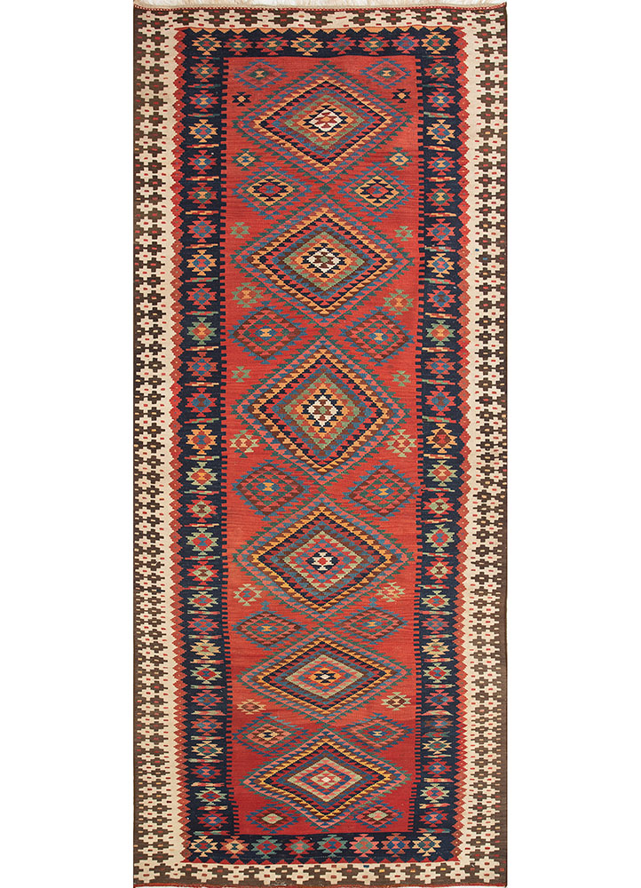 nayaab red and orange wool flat weaves Rug - HeadShot