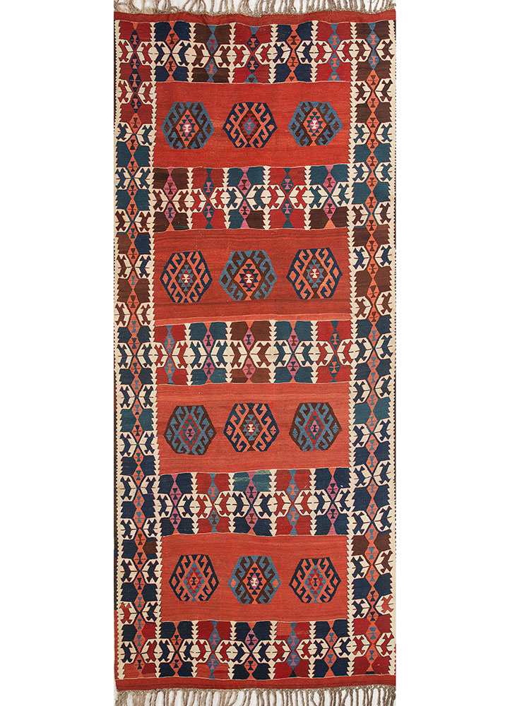 nayaab blue wool flat weaves Rug - HeadShot