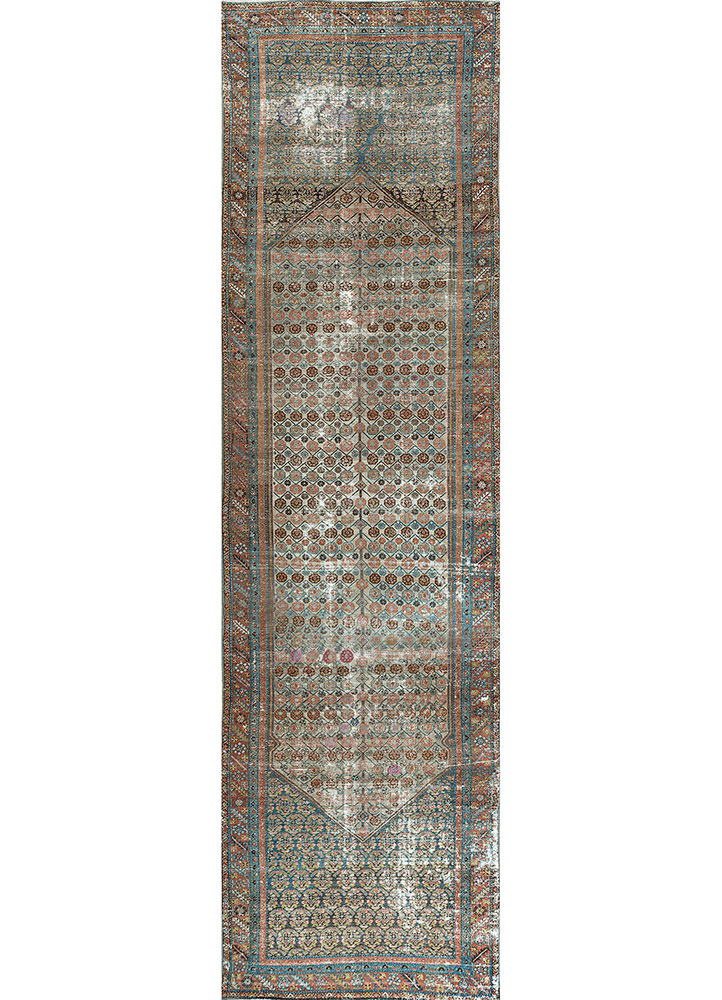 vintage beige and brown wool hand knotted Rug - HeadShot