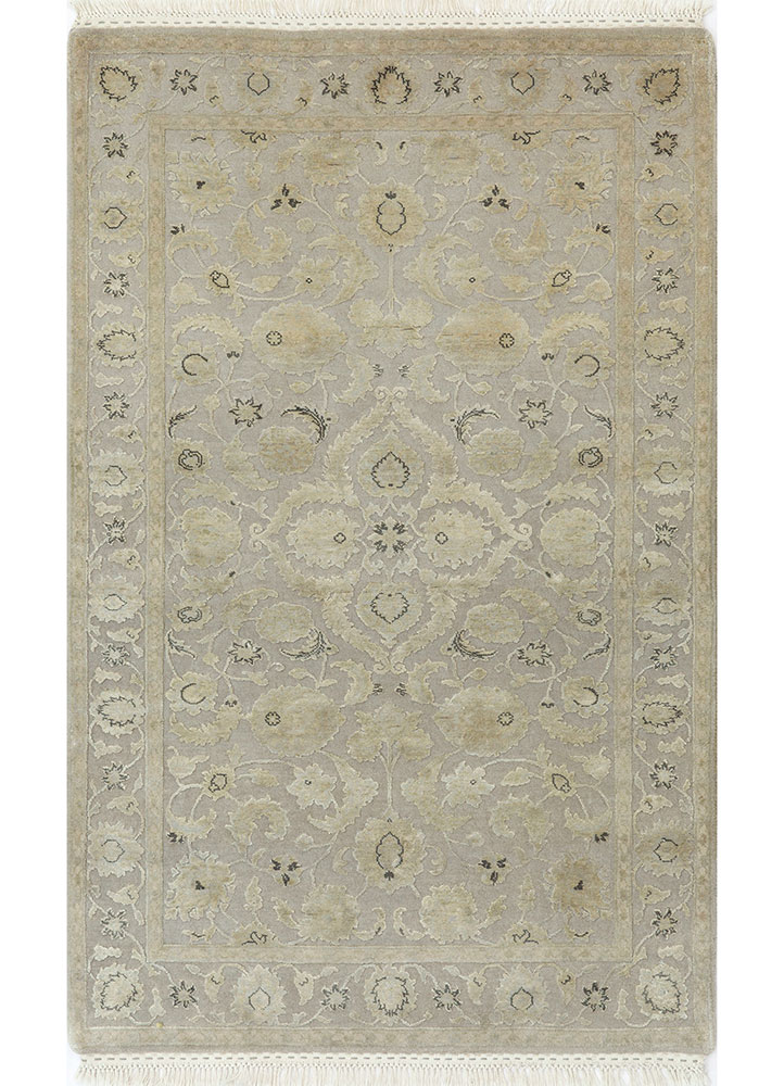 aurora grey and black wool and silk hand knotted Rug - HeadShot