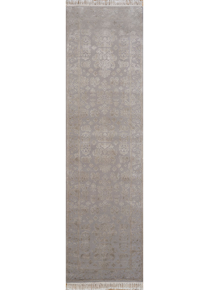 aurora grey and black wool and silk hand knotted Rug - HeadShot