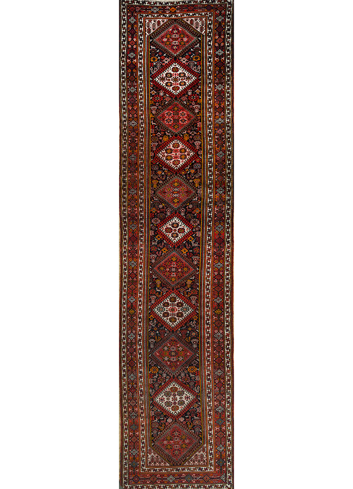 aalam red and orange wool hand knotted Rug - HeadShot