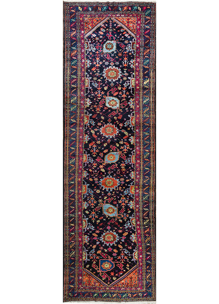 aalam blue wool hand knotted Rug - HeadShot