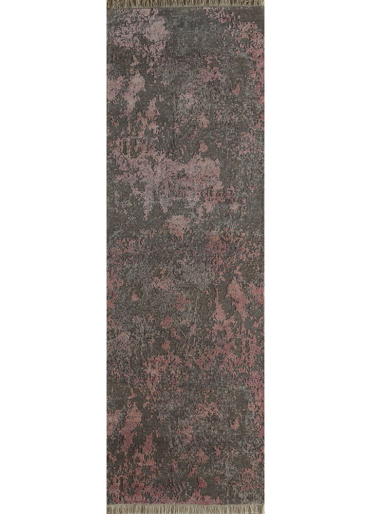 entropy grey and black wool and silk hand knotted Rug - HeadShot