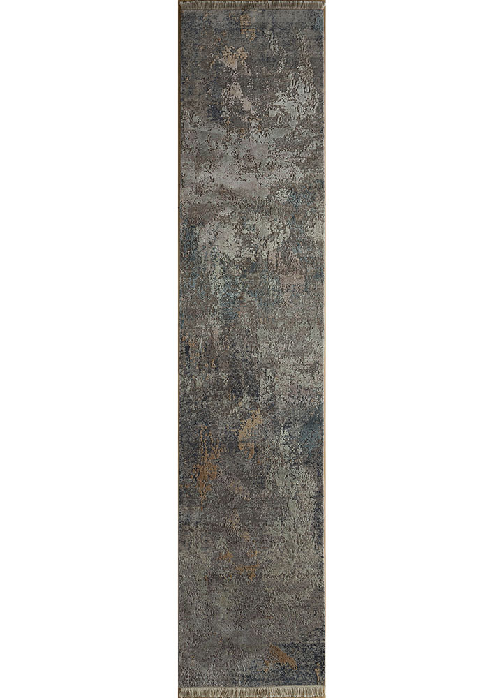 entropy grey and black wool and silk hand knotted Rug - HeadShot