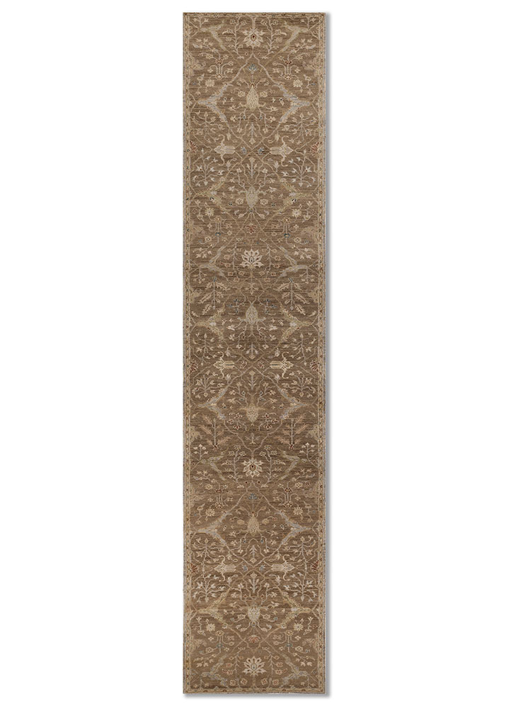 gulnar beige and brown wool hand knotted Rug - HeadShot
