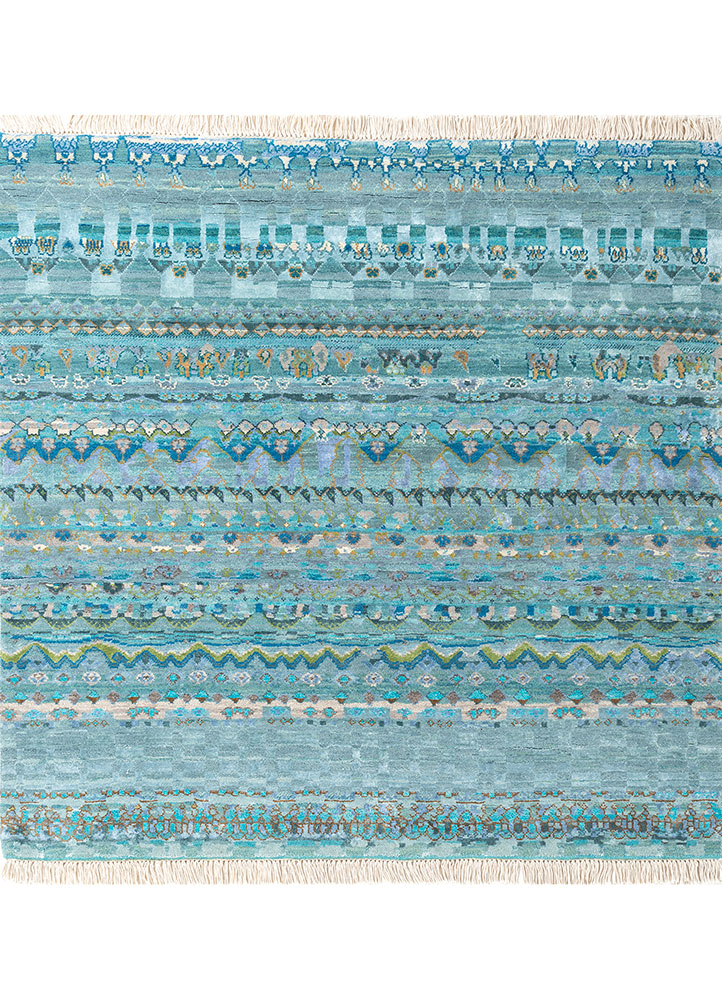 manchaha blue wool and bamboo silk hand knotted Rug - HeadShot