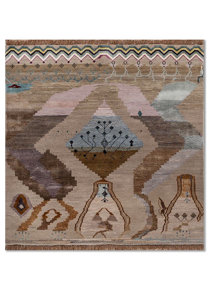 manchaha beige and brown wool and bamboo silk hand knotted Rug - HeadShot