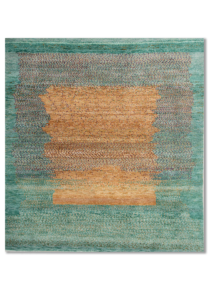 kavi x manchaha green wool hand knotted Rug - HeadShot