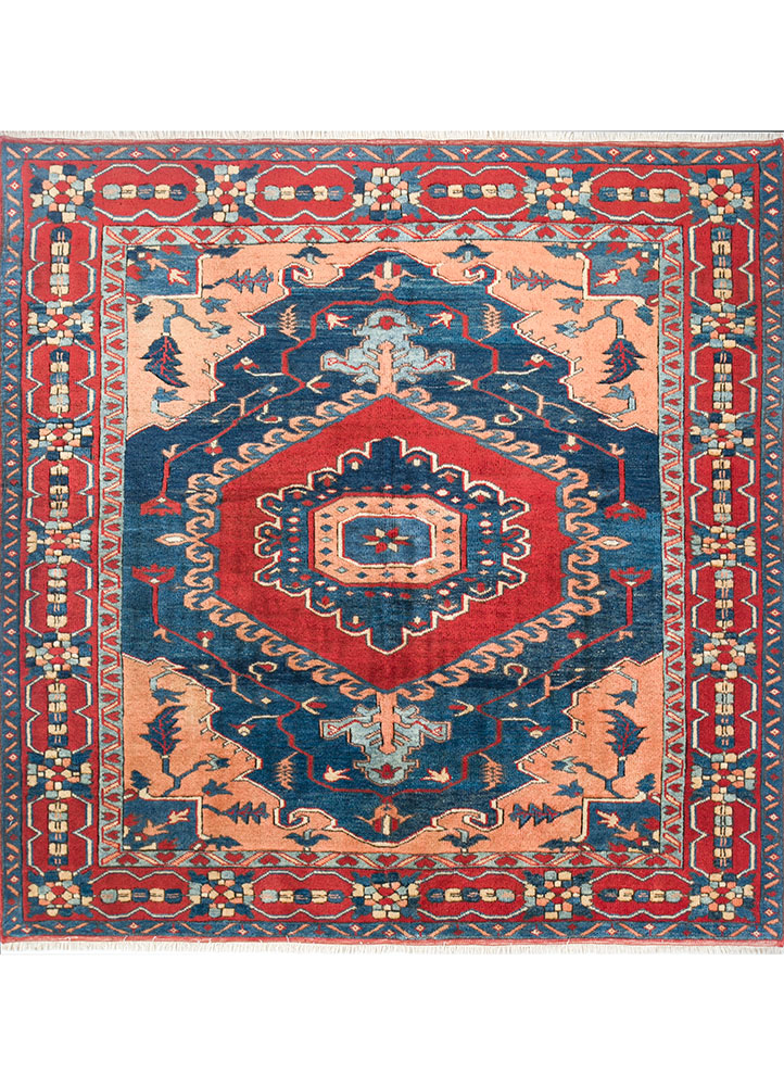 nuray red and orange wool hand knotted Rug - HeadShot