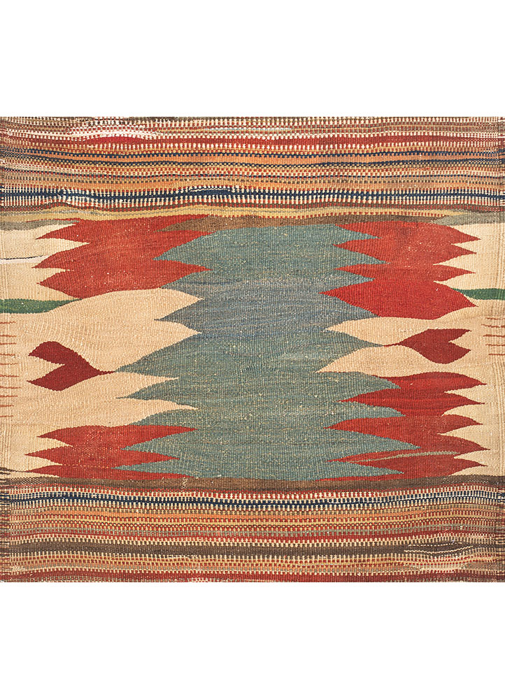nayaab red and orange wool flat weaves Rug - HeadShot