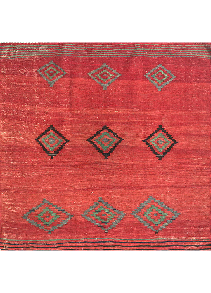 nayaab red and orange wool flat weaves Rug - HeadShot