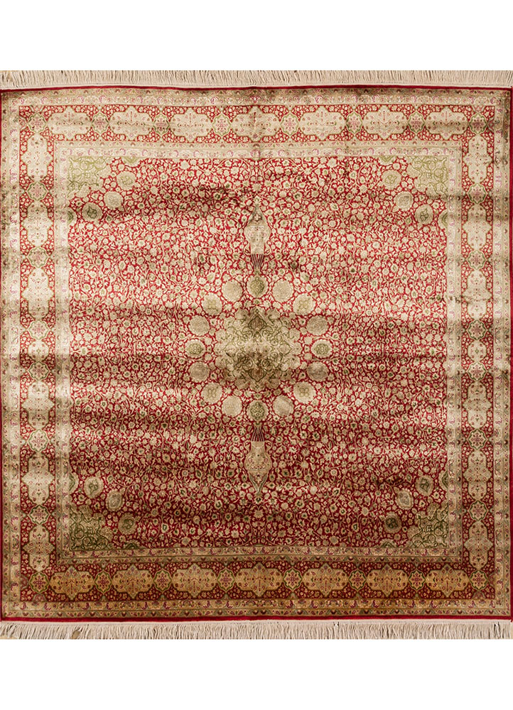 gulmarg red and orange silk hand knotted Rug - HeadShot