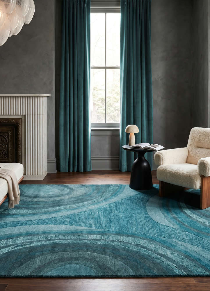 pathways blue wool and viscose hand tufted Rug - Rander