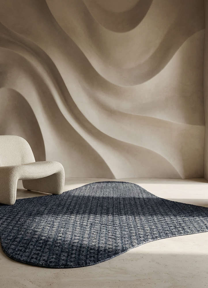 pathways blue wool and bamboo silk hand tufted Rug - Rander