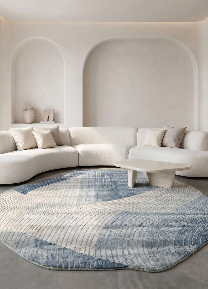 lucid blue wool and viscose hand tufted Rug - Rander