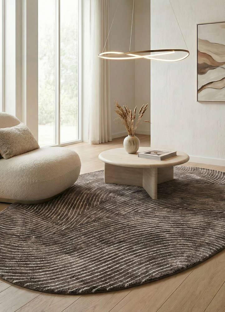 cera beige and brown viscose hand tufted Rug - Rander